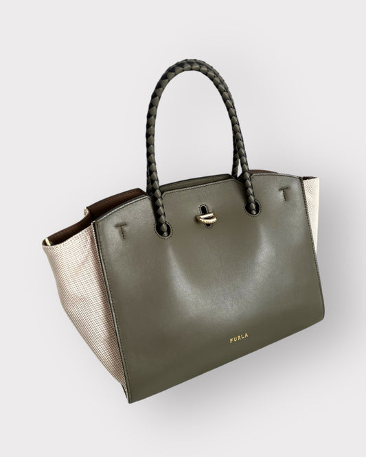 Geantă Furla Genesi M Tote – Tessuto Canvas + Vitello ROM
