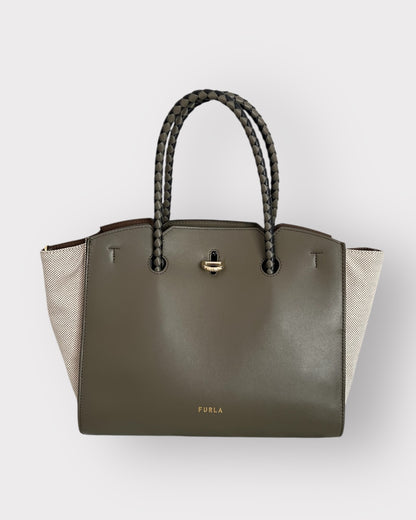 Geantă Furla Genesi M Tote – Tessuto Canvas + Vitello ROM