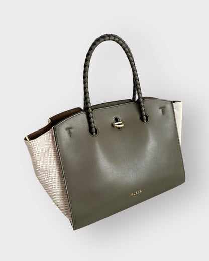 Geantă Furla Genesi M Tote – Tessuto Canvas + Vitello ROM