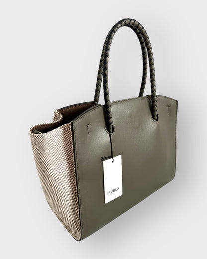 Geantă Furla Genesi M Tote – Tessuto Canvas + Vitello ROM