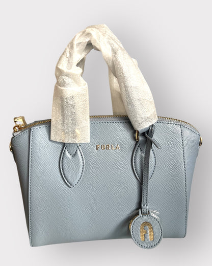 Geantă Furla Linda Mini Dome – Vitello Saffiano UNI Astral Blue (Piele Naturală Albastru Deschis)