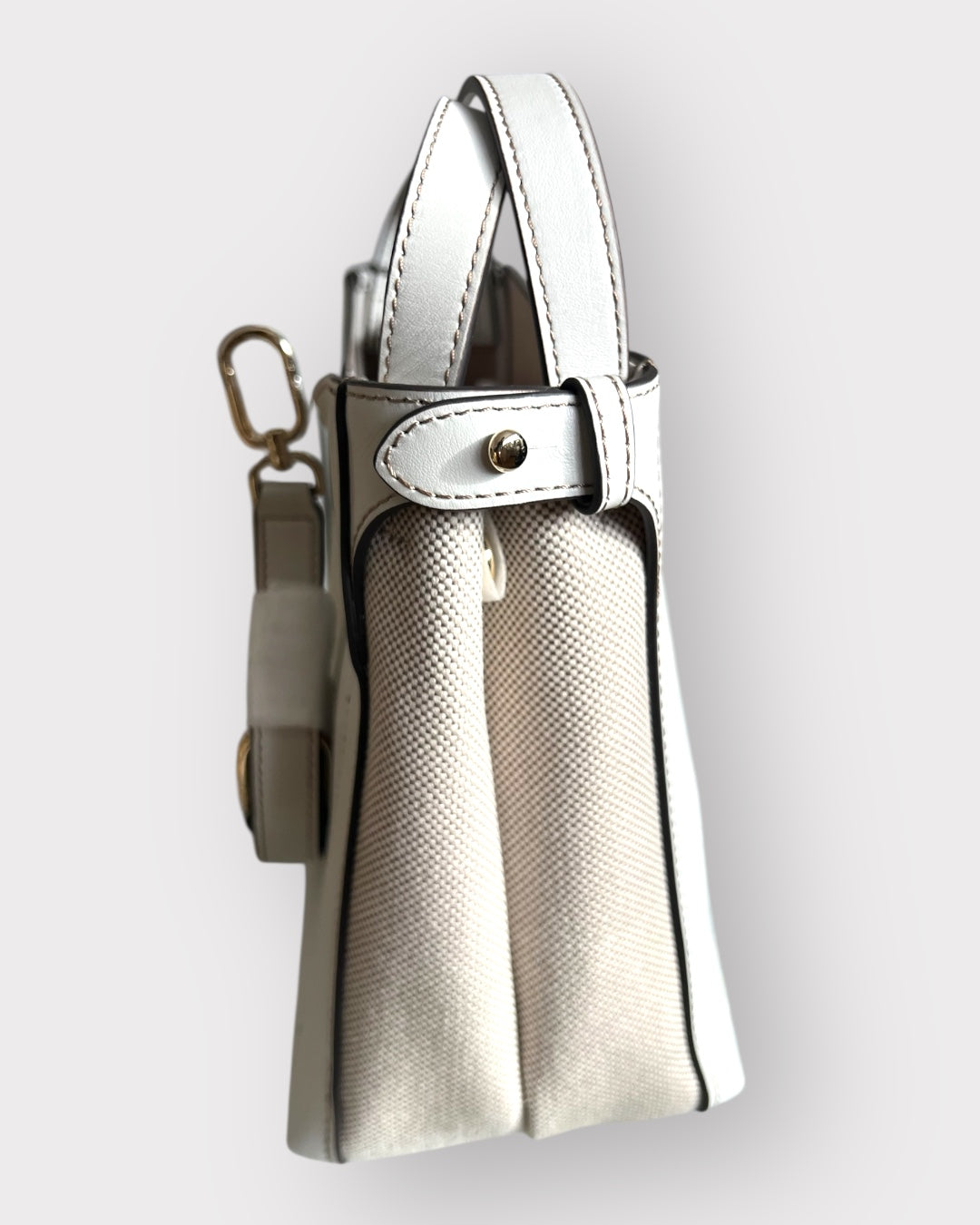 Geantă Furla Genesi M Tote – Tessuto Canvas + Vitello ROM Talco (Crem din Piele Naturală și Canvas)