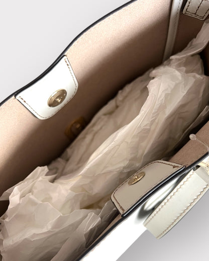 Geantă Furla Genesi M Tote – Tessuto Canvas + Vitello ROM Talco (Crem din Piele Naturală și Canvas)