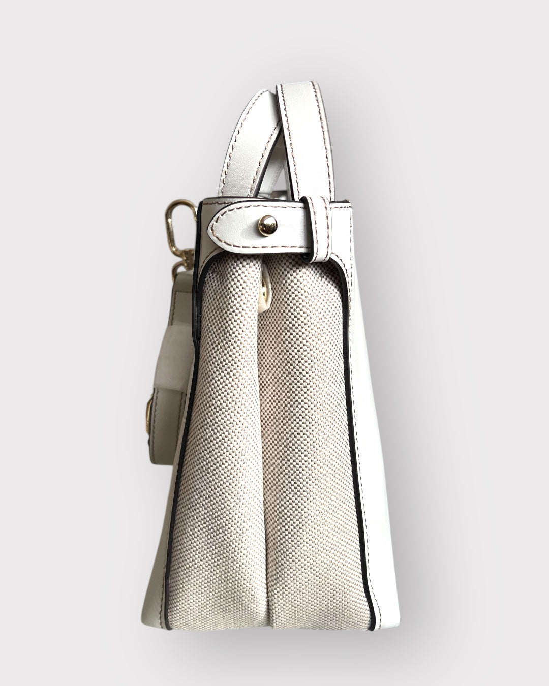 Geantă Furla Genesi M Tote – Tessuto Canvas + Vitello ROM Talco (Crem din Piele Naturală și Canvas)