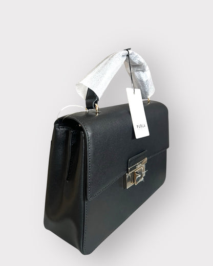 Geantă Furla Minerva S Satchel – Vitello Andromeda UNI Nero Galvancia (Piele Naturală Neagră)