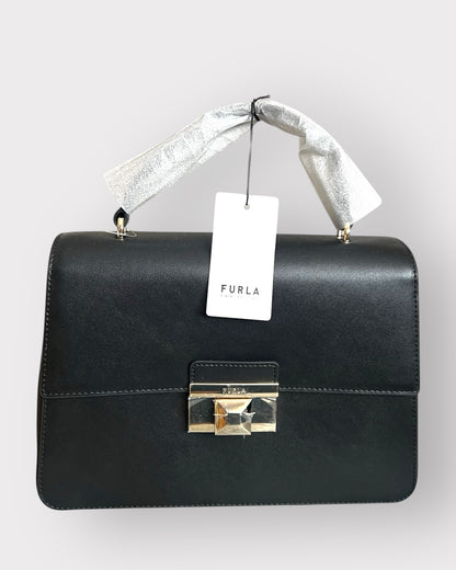 Geantă Furla Minerva S Satchel – Vitello Andromeda UNI Nero Galvancia (Piele Naturală Neagră)